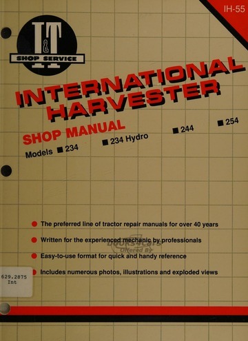 view cover of Models 234, 234 Hydro, 244, 254 Tractor Shop Service Repair Manual, 56 pages by I&T for International Harvester, published in 1986
