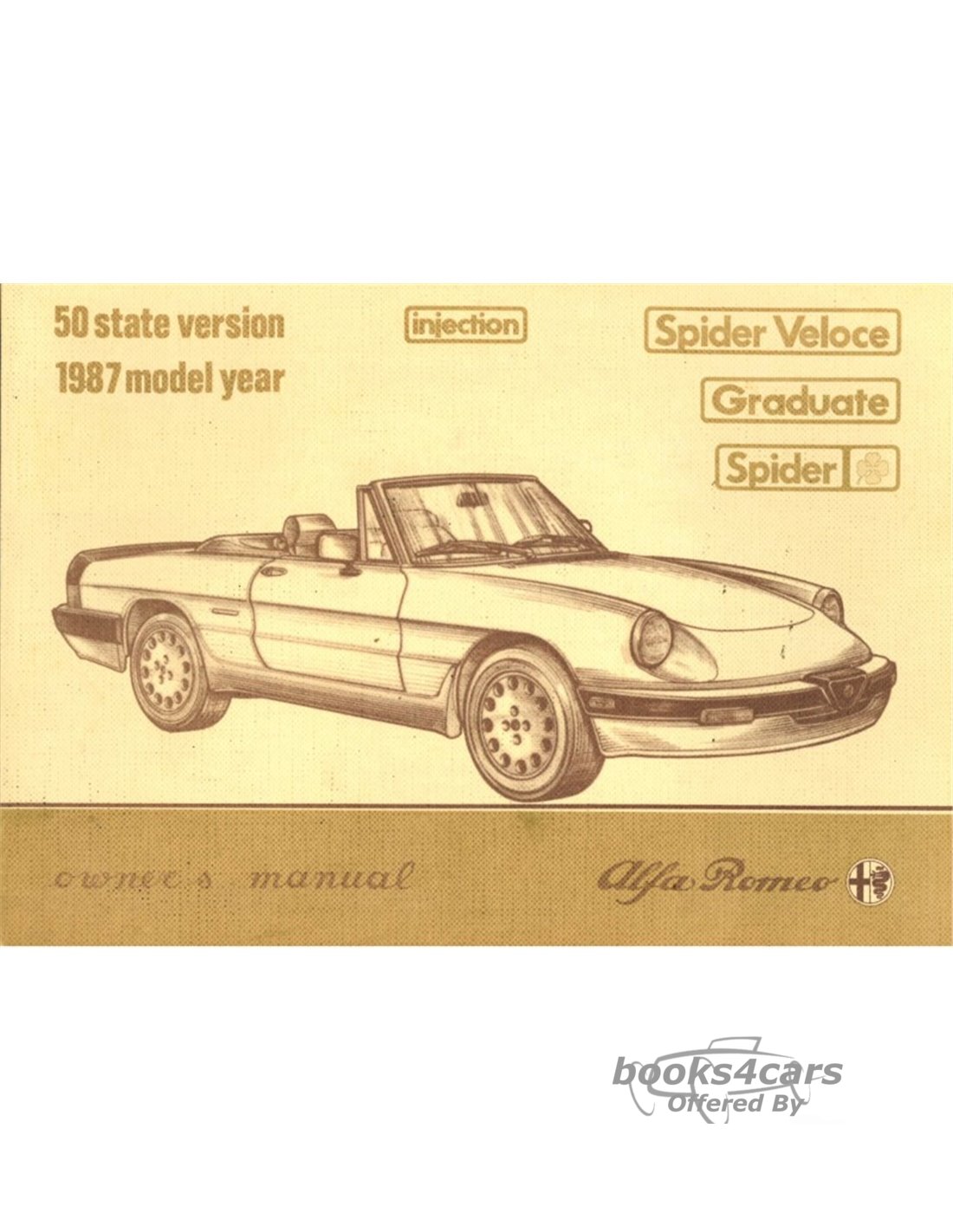 view cover of 1987 Spider Owners manual by Alfa Romeo includes Graduate & Quadrofoglio
