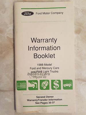 view cover of 1988 Ford and Mercury Cars and Ford Light Trucks Warranty Information Booklet by Ford