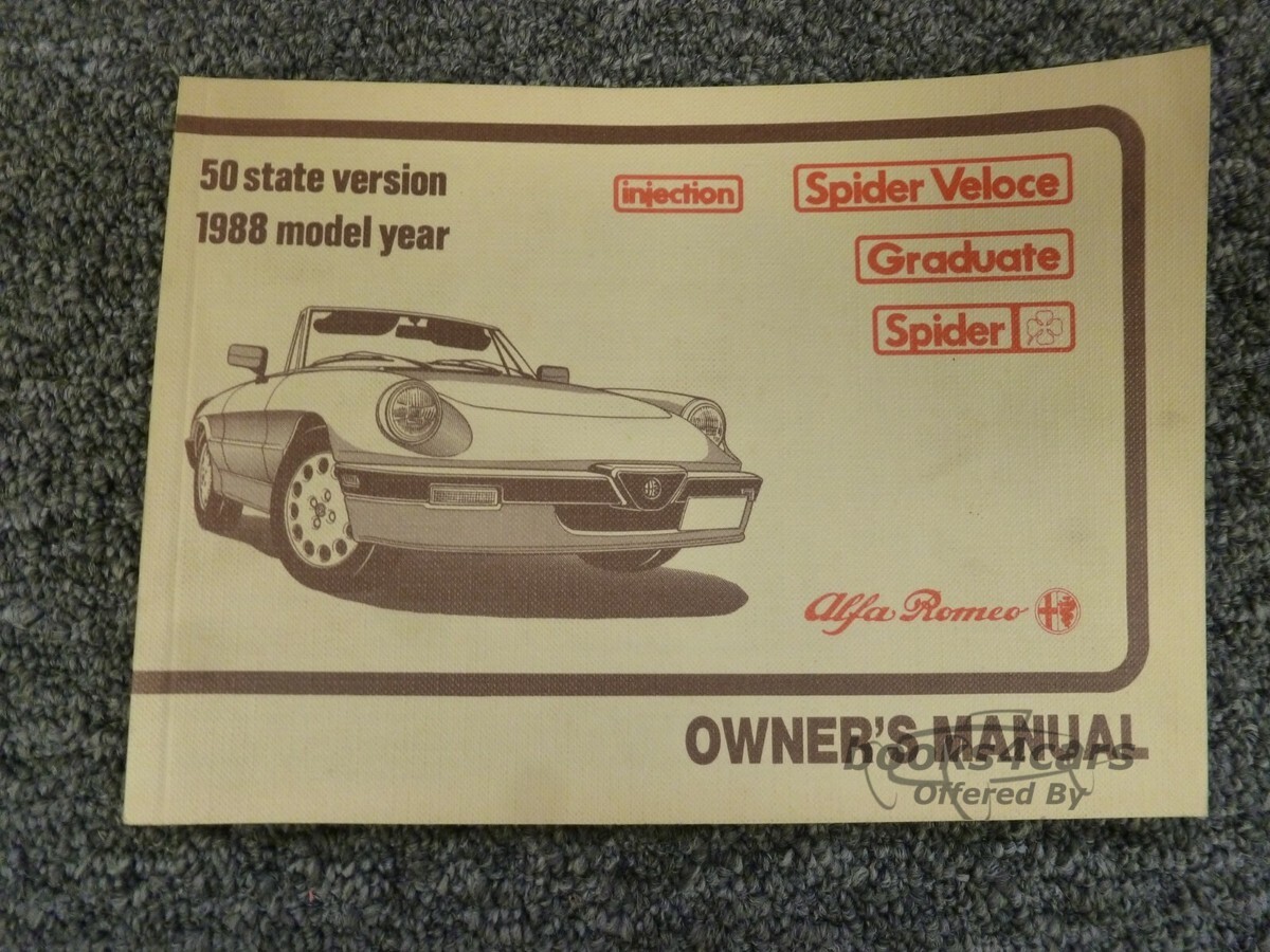 view cover of 1988 Spider Owners manual by Alfa Romeo includes Graduate & Quadrofoglio