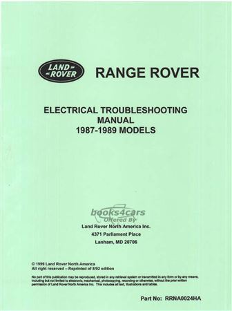 view cover of 1987-1989 Range Rover Electrical trouble shooting manual by Land Rover