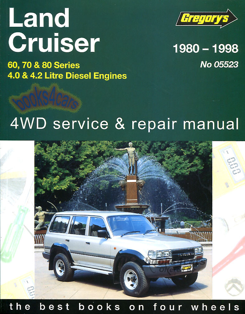 view cover of 1980-1998 Toyota Land Cruiser & Lexus LX450 shop Service repair Manual for 4.0 4.2 & 4.5 Gas Petrol Engined Hardtop wagons cab chassis, troop carrier utility vehicles FJ62 FJ 60 70 73 75 & 80 Series by Gregorys
