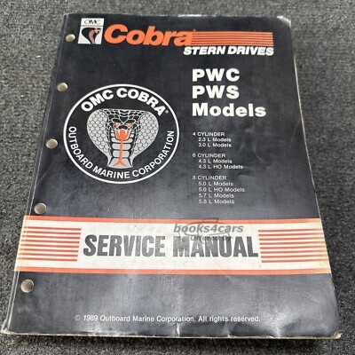 view cover of 1989 Service Manual for Cobra Stern Drives PWC & PWS models 4, 6, & 8 Cylinder by OMC