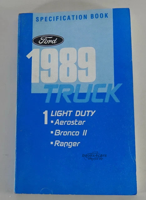 view cover of 1989 Specification Book for Aerostar, Bronco II, & Ranger by Ford