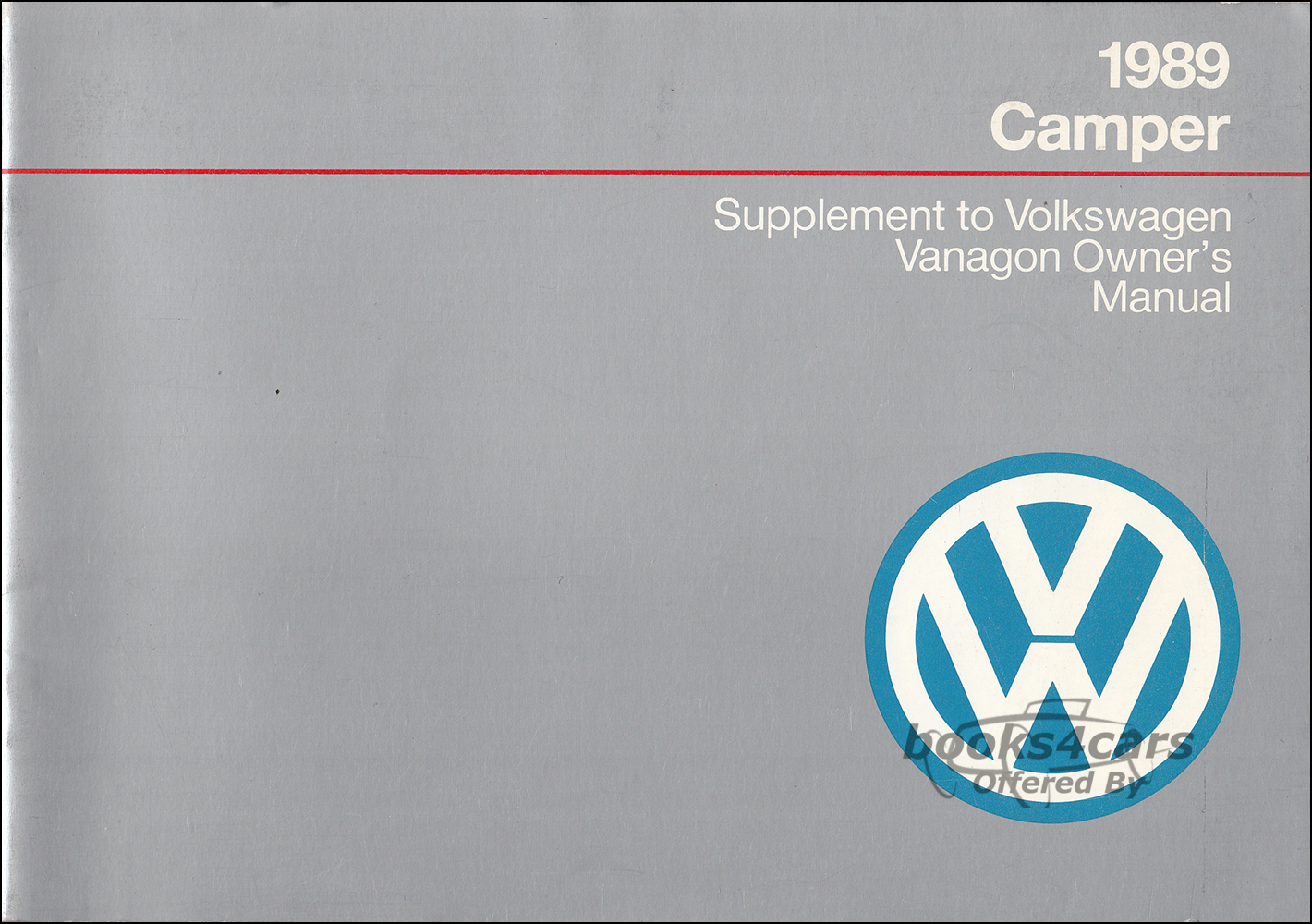 view cover of 1989 Vanagon Camper owners manual supplement by Volkswagen