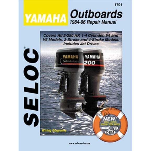 view cover of 1984-1996 Shop Service Repair Manual by Seloc for all Yamaha Outboard Marine Engines from 2-250 hp including 1-4 cyl as well as V4 & V6, 2 7 4 stroke including Jet Drives