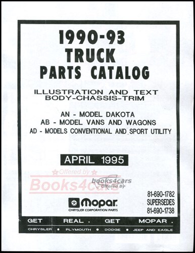 view cover of 1990-1993 Dakota Ram Van Wagon Conventional Sport Utility Mopar Parts Catalog Manual by Dodge