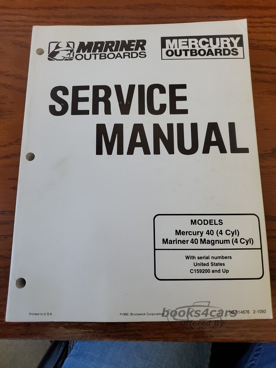 view cover of 1992 Mariner 40 Magnum Shop Service Repair Manual by Mercury Mariner