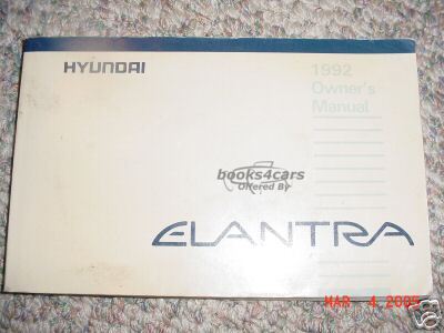 view cover of 1992 Elantra Owners Manual by Hyundai
