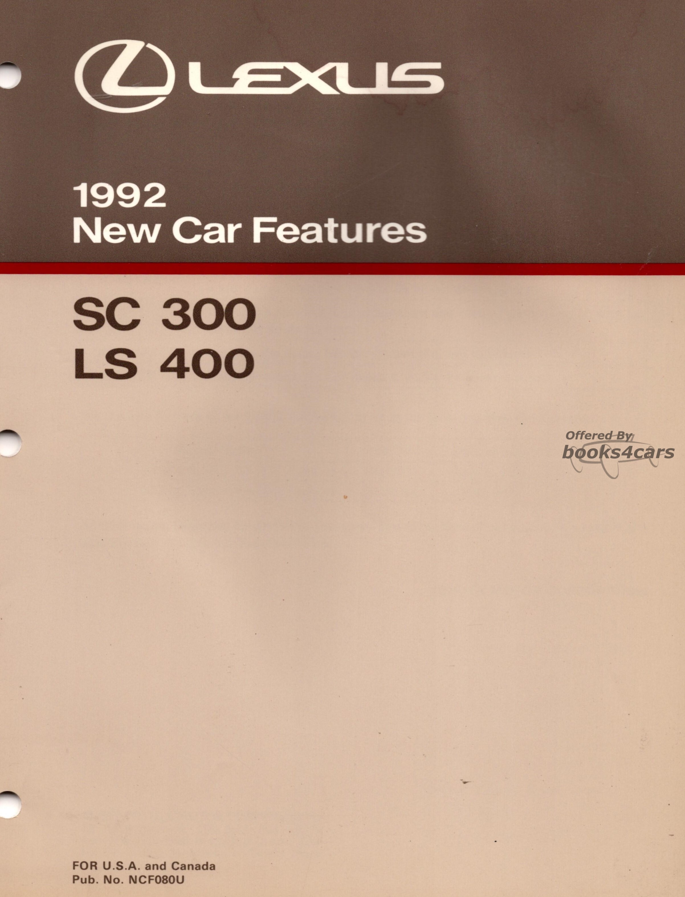 view cover of 1992 LS400 SC300 new car features technical introduction manual 63 pages by Lexus