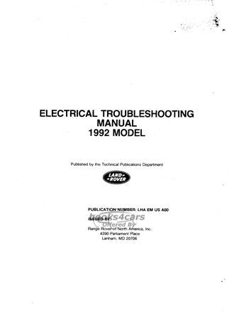 view cover of 1992 Range Rover Electrical Troubleshooting Manual by Land Rover