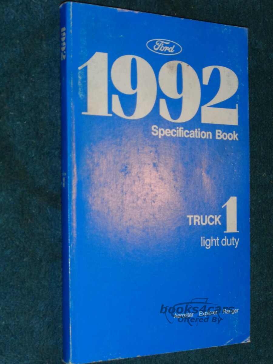 view cover of 1992 Specification Book Aerostar Explorer Ranger by Ford