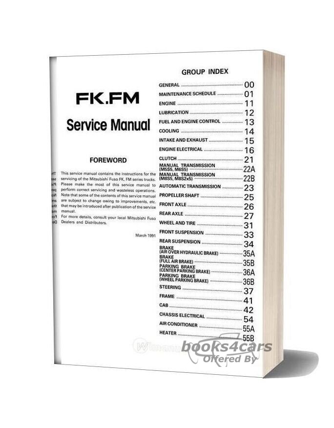 view cover of 1992 FK.FM Shop Service Repair Manual by Mitsubishi Fuso Volume 2 section 25-55B