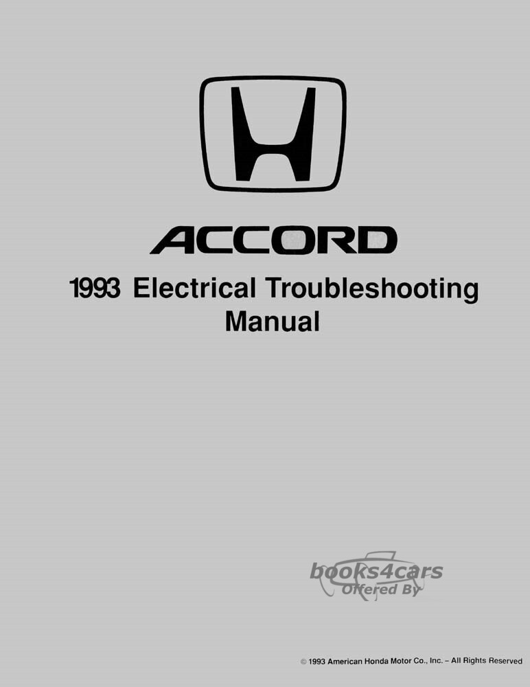 view cover of 1993 Electrical troubleshooting manual by Honda for Accord
