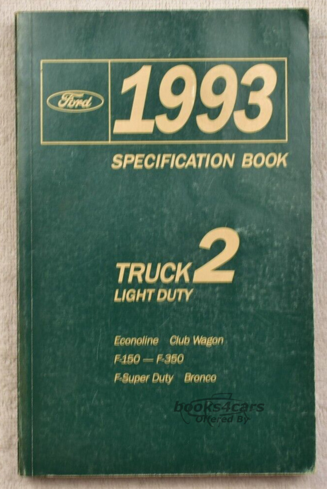 view cover of 1993 Specification Book for Econoline, Club Wagon, F150-350, F-Super Duty & Bronco by Ford