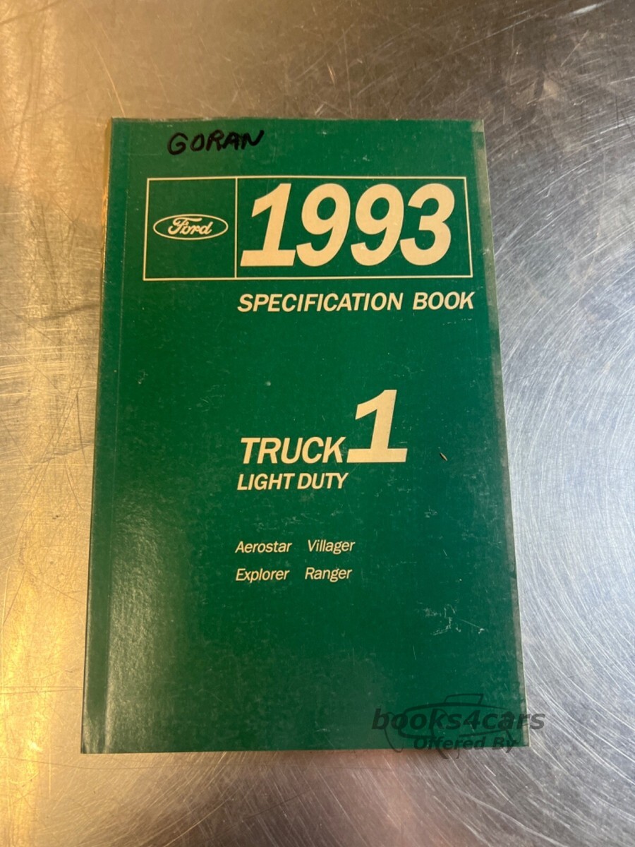 view cover of 1993 Specification Book for Aerostar, Villager, Explorer & Ranger by Ford