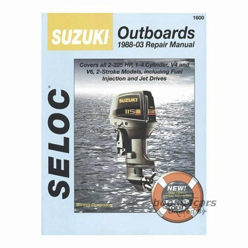 view cover of 1988-1999 Suzuki Outboards All engines Covers all 2-225 Hp 1 to 3 cylinder V4 and V6 2 stroke models includes fuel injection and jet drives Maintenance and Repair Manuals
