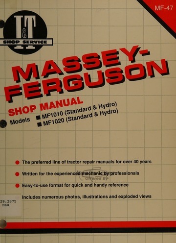 view cover of Models MF1010, MF1020 Tractor Shop Service Repair Manual, 104 pages by I&T for Massey Ferguson published in 1994 for MF 1010, MF 1020