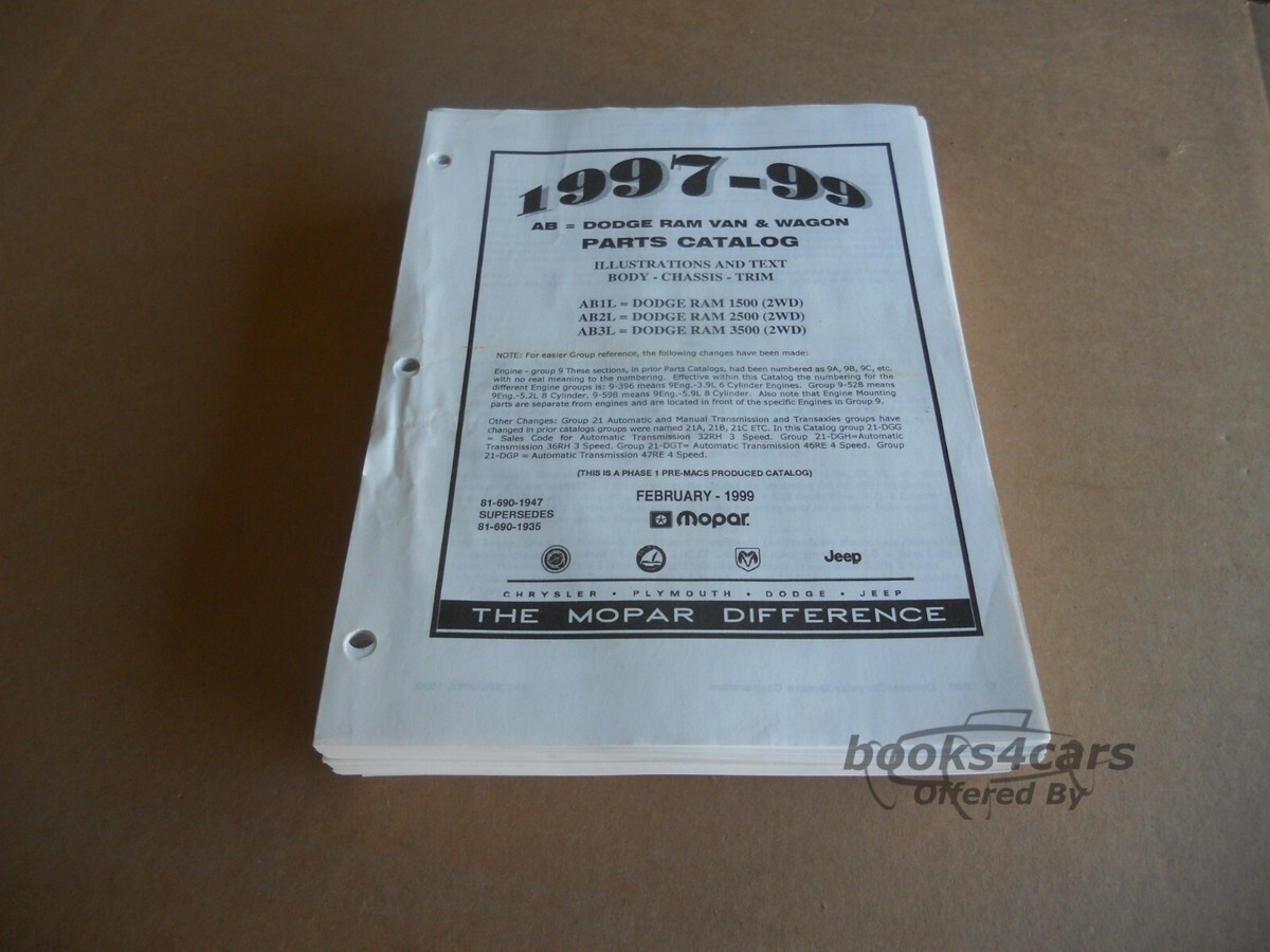 view cover of 1997 Van Parts & illustrations Manual by Dodge for full size Ram Van