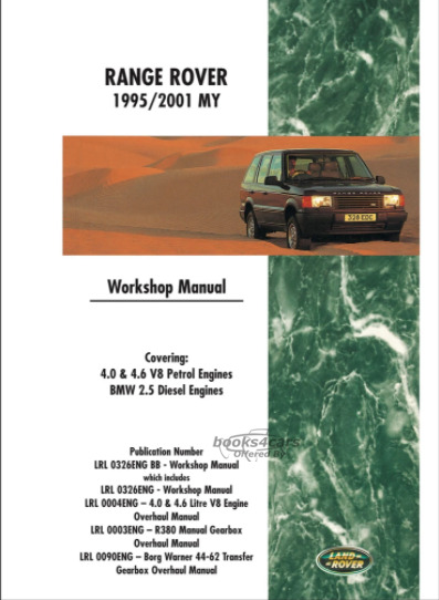 view cover of 1995-2001 Range Rover Shop Service Repair Manual by Land Rover covering all 4.0 & 4.6 engine models 592 pages