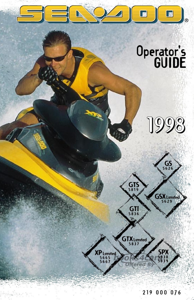 view cover of 1998 Sea Doo Jet Ski owners manual covering GS GTS GSX GTI GTX XP SPX models