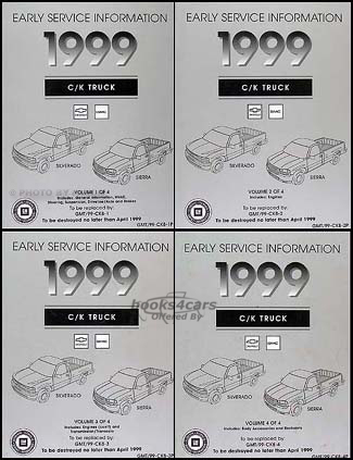 view cover of 1999 C/K Shop Service Manual EARLY Set by Chevrolet and GMC for Silverado & Sierra pickup Truck using New Body Style 1/2 1500 3/4 2500 4.8 6.0 5.3 4.3 gas engines & 6.5L Diesel