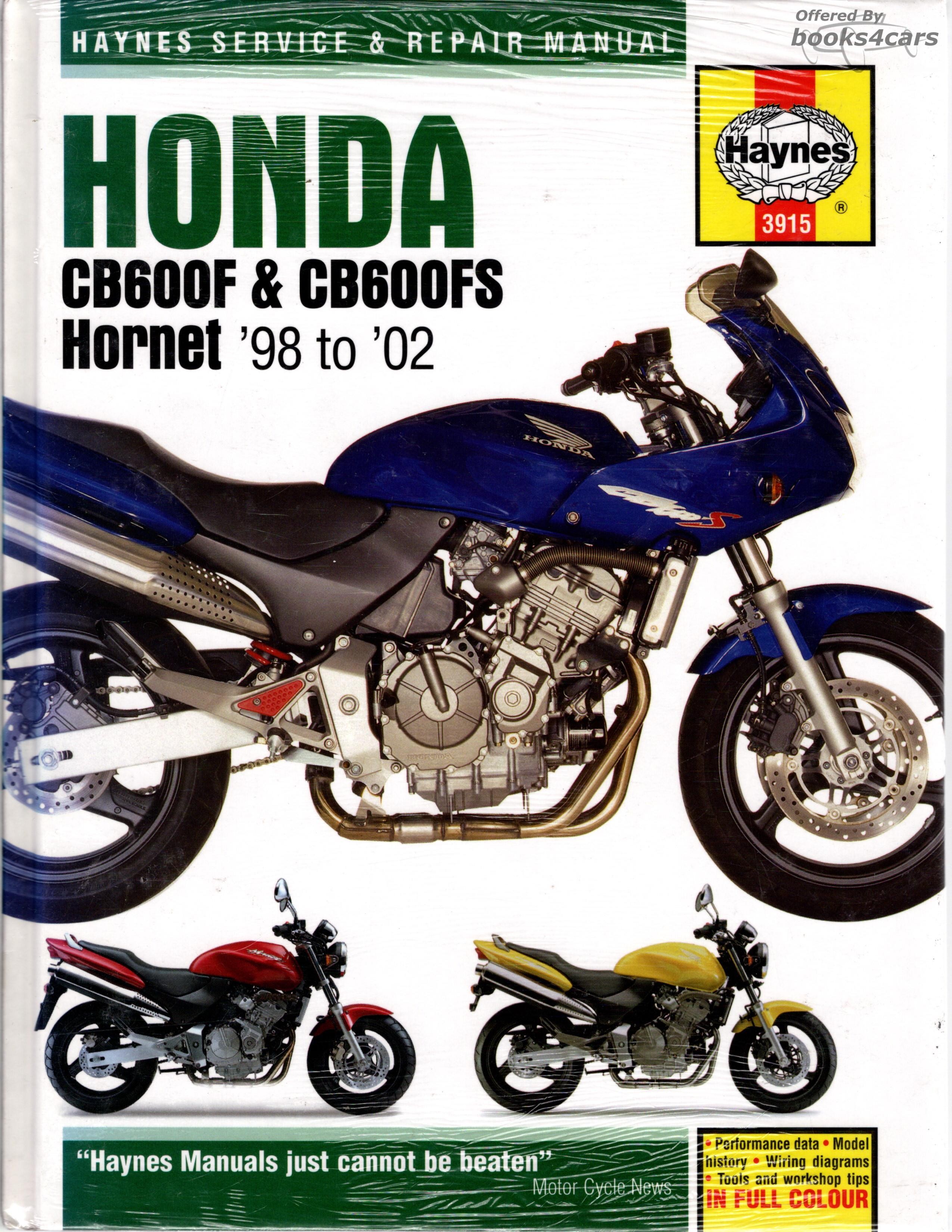 view cover of 1998-2002 CB600F Hornet Shop Service Repair Manual by Haynes for Honda CB600F & CB600FS