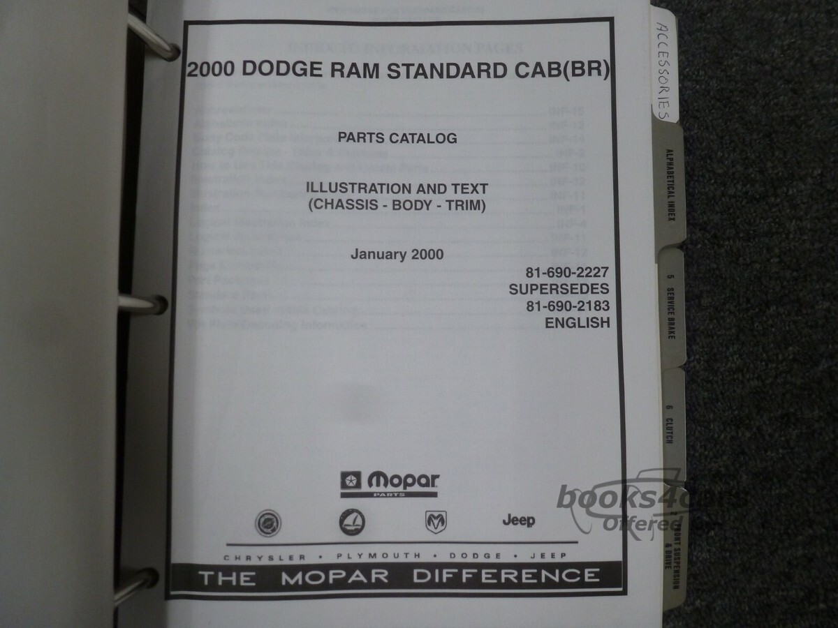 view cover of 2000 Ram Truck Standard Cab Parts Manual by Dodge