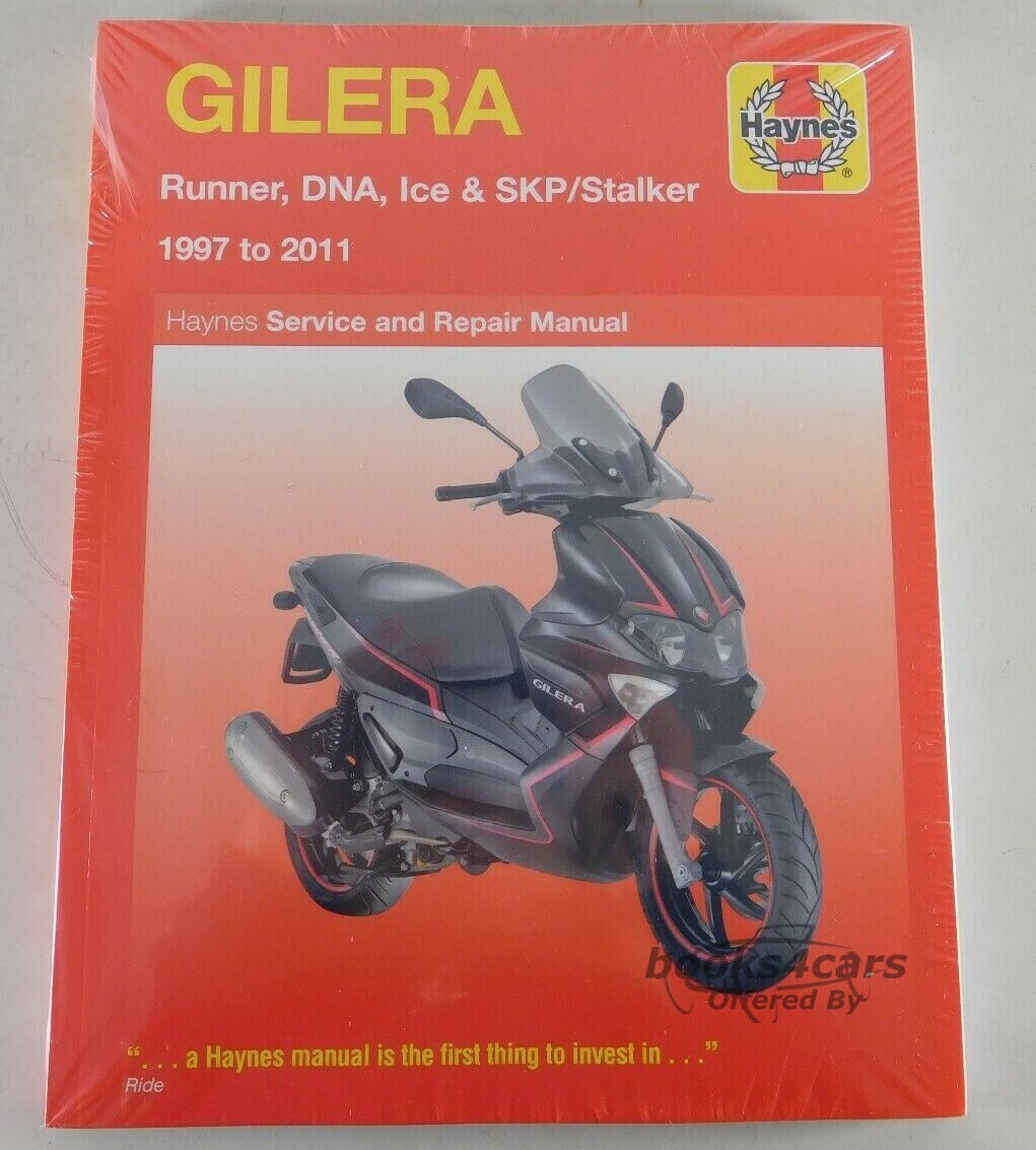 view cover of 1997-2011 Gilera Runner DNA Stalker Ice Shop Service Repair Manual Covers Runner 50 Runner Purejet for Runner FX125 Runner VX125 Runner FXR180 Runner VXR180 Runner VXR200 DNA 50 GP DNA 125 DNA 180 SKP Ice