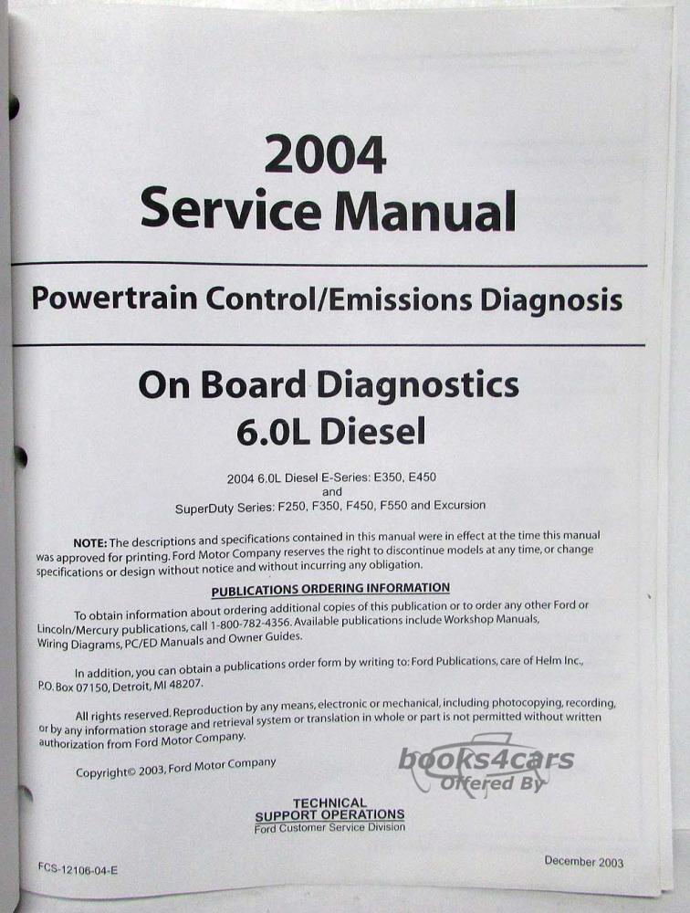 view cover of 2004 6.0L Diesel Powertrain Control Emission Diagnosis shop Manual by Ford for E350 E450 F250 F350 F450 F550 and Excursion