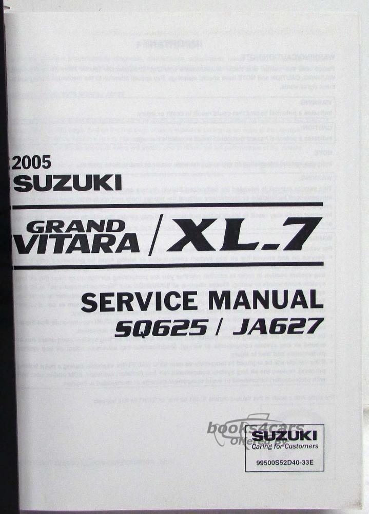 view cover of 2005 Grand Vitara XL7 Shop Service Repair Manual by Suzuki SQ625 / JA627 XL-7