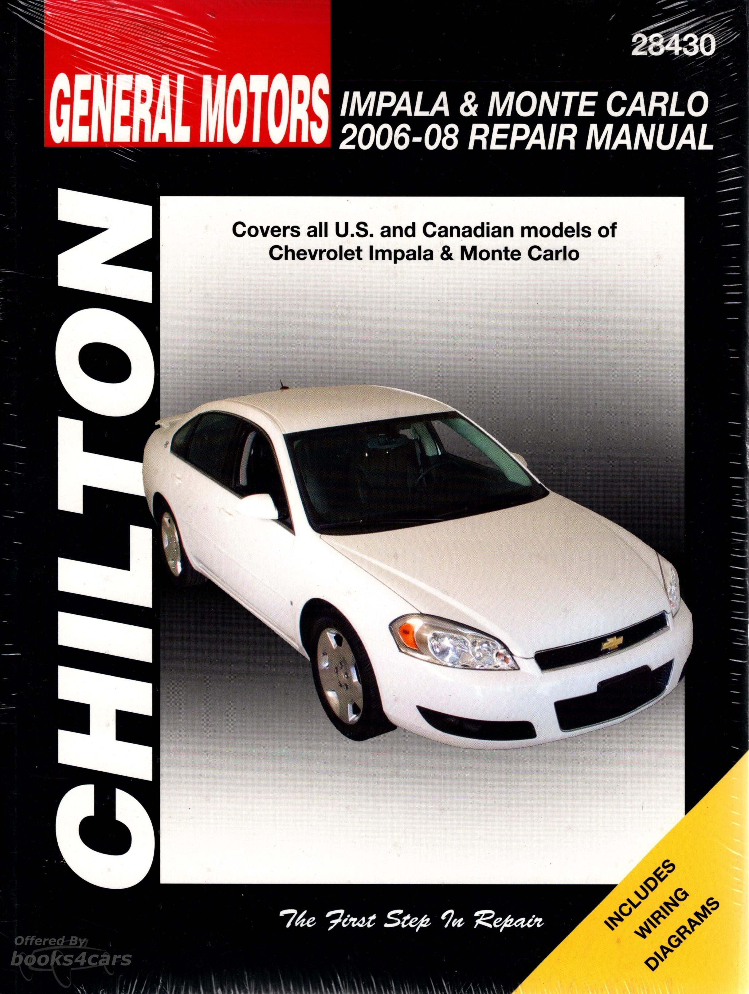 view cover of 2006-2008 Chevrolet Impala and Monte Carlo Shop Service Repair manual 288 pages by Chiltons for Chevy