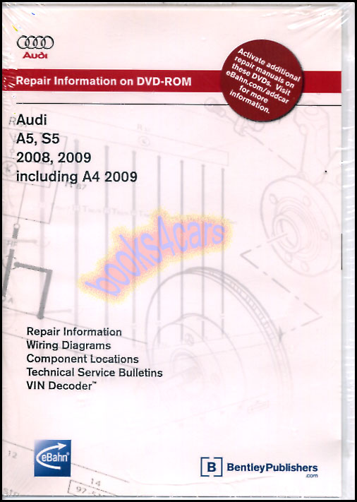 view cover of 2008-2009 Audi A5 S5 & 2009 A4 Shop Service Repair manual on DVD by Robert Bentley engines covered 2.0 CAEB 3.2 CALA 4.2 CAUA Windows 2000 or XP system requirements
