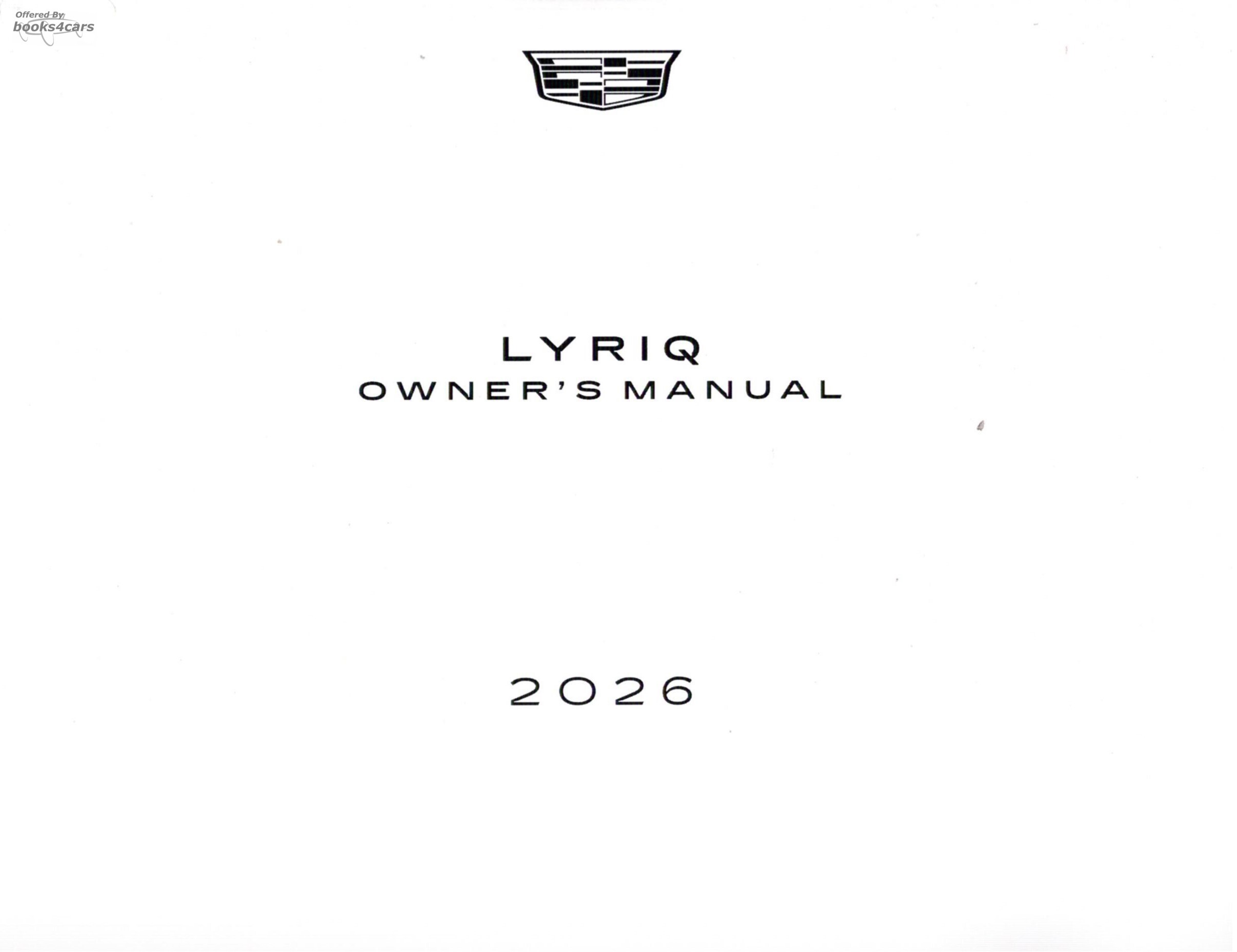 view cover of 2026 Lyriq owners manual by Cadillac for all 2026 versions of Lyric